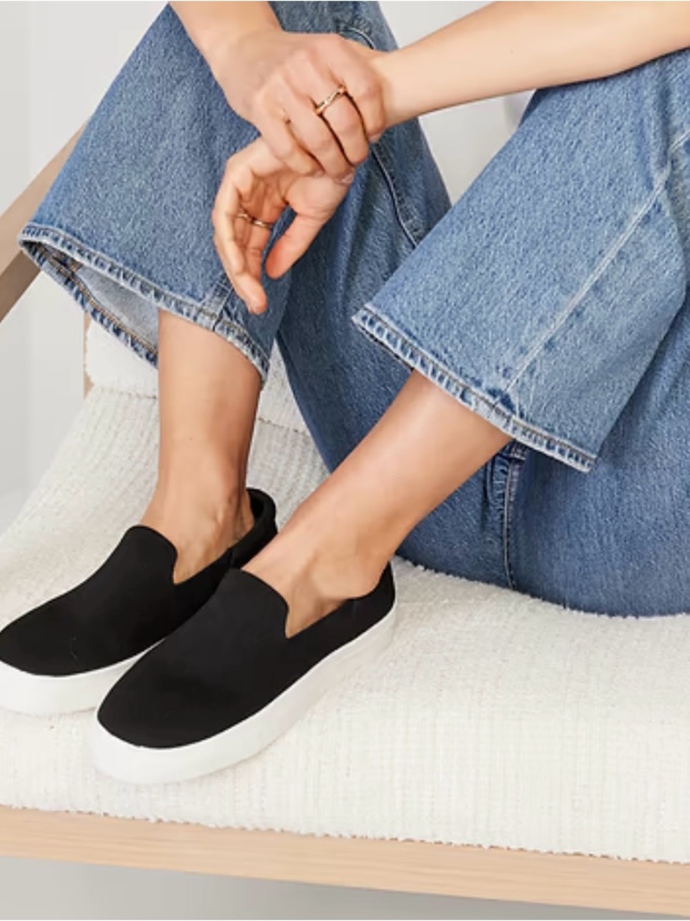 NWOT Old Navy Black Jack Slip-On Sneakers w/White Sole - Women 11 Nautical Knit